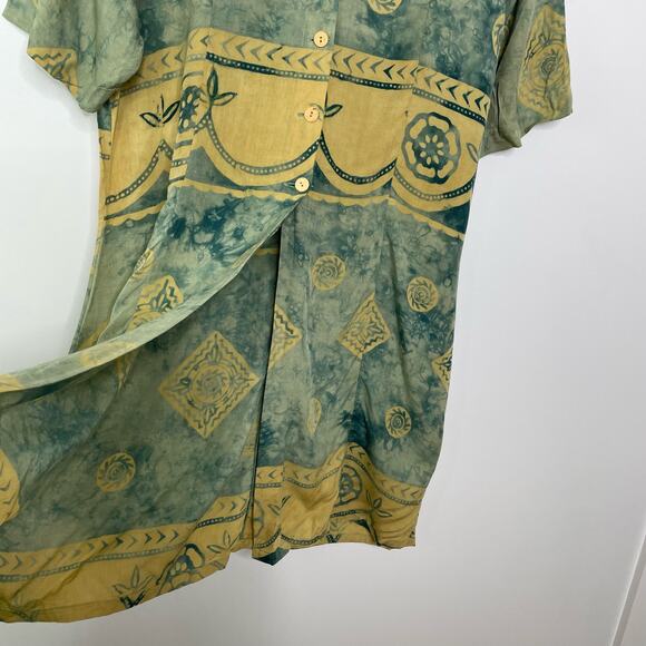 Vtg Passports Pier One Dress Tunic Button Up Aztec Half Sleeve L 90s Boho Rare - Picture 5 of 12